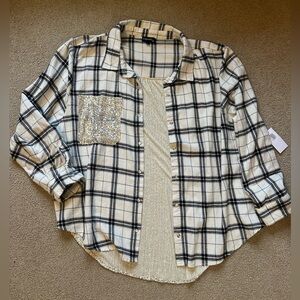 NWT Plaid/Sequin Button Down